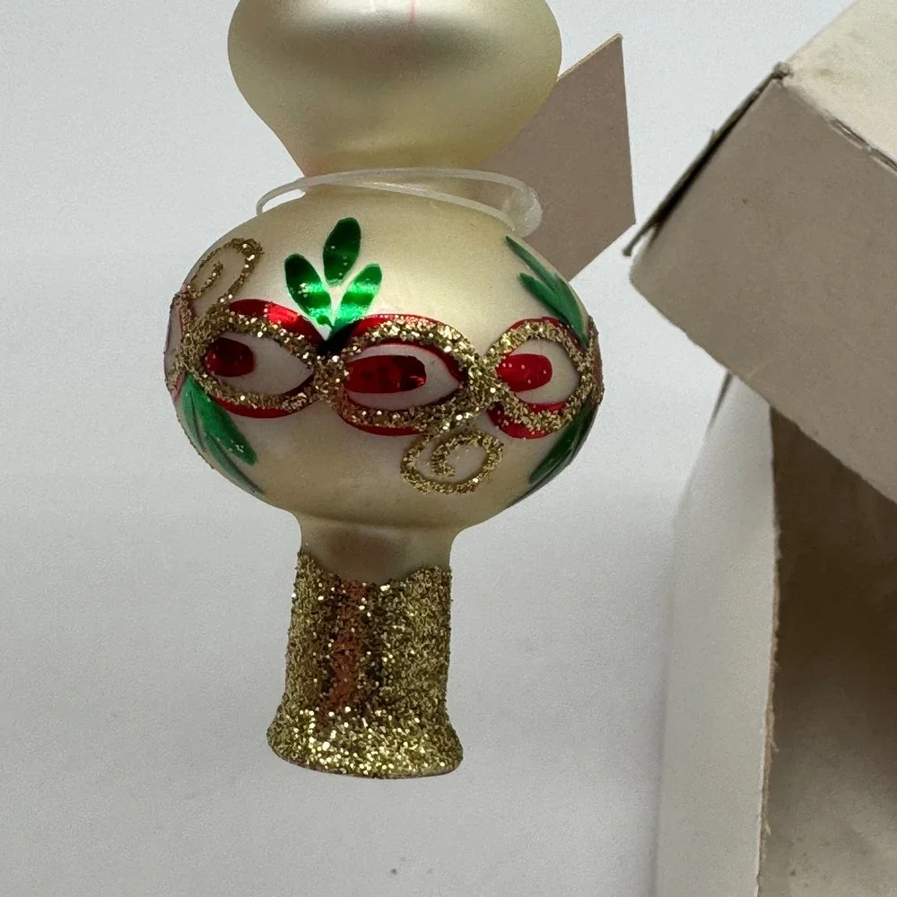 Vintage Mini Glass Christmas Tree Topper Boxed Hand Painted Made in Poland 5